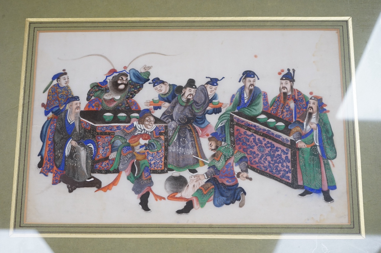 A collection of Chinese and Japanese paintings to include; a pair of Chinese pith paper paintings and Japanese woodblock prints, largest 18 x 30cm. Condition - varies, mostly fair